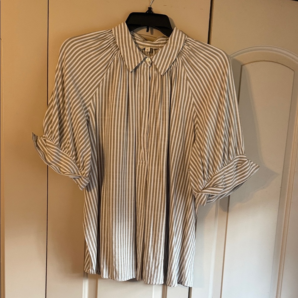 Max Studio Pinstripe Blouse in Cream and khaki